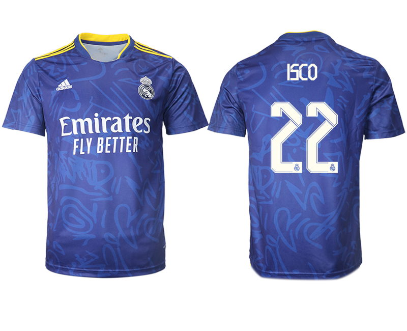 Men 2021-2022 Club Real Madrid away aaa version blue #22 Soccer Jersey
